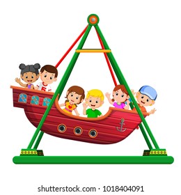 vector illustration of Children playing on viking ride at carnival