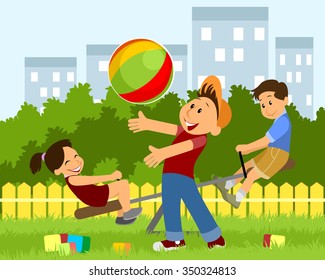 Vector illustration of a children playing on playground