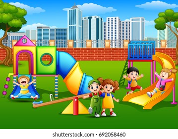 Vector Illustration Children Playing Playground Stock Vector (Royalty ...