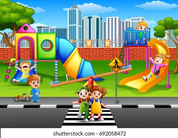 Vector illustration of Children playing in the playground