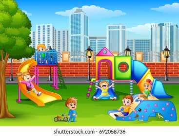 Vector illustration of Children playing in the playground