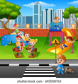 Vector illustration of Children playing in the playground
