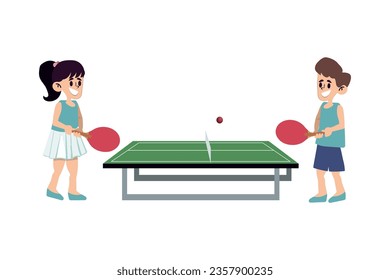 Vector illustration of children playing table tennis.