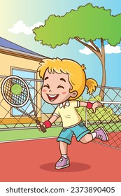 vector illustration of children playing tennis