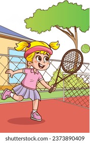 vector illustration of children playing tennis