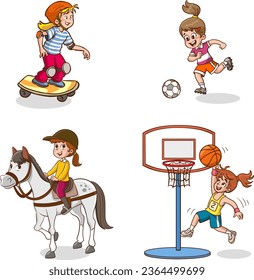 vector illustration of children playing various sports.