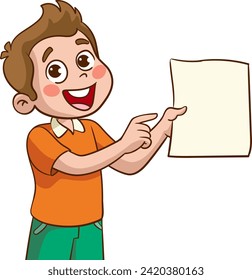 vector illustration of a children Pointing to a Blank Paper