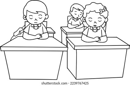vector illustration of children praying before studying