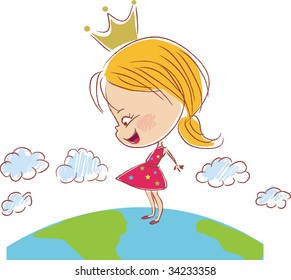 Vector illustration of children as the queen of the planet ...