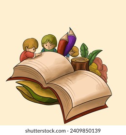 ilustración vectorial de niños leyendo un libro grande