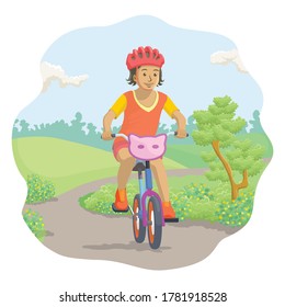 Vector illustration of children riding a bicycle
