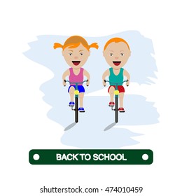 Vector illustration of children riding on bicycle
