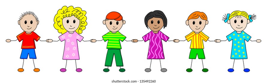 vector illustration of children in a row