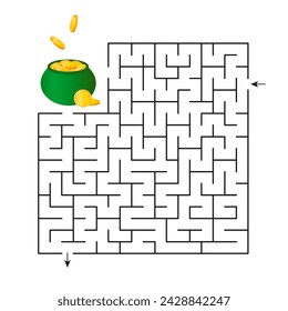 Vector illustration. Children s game maze for St. Patrick s Day. Find the right path to the pot of coins.