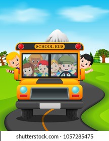 vector illustration of children of a school bus