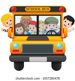 vector illustration of children of a school bus