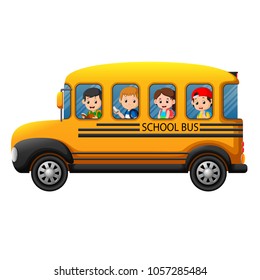 vector illustration of children of a school bus