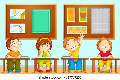 Vector Illustration Children Sitting On Table Stock Vector (Royalty ...