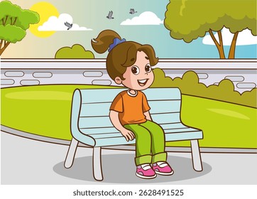 vector illustration of children sitting on park bench