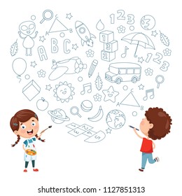 Vector Illustration Of Children Sketching
