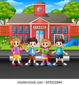 Vector illustration of Children standing on the street