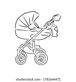 Vector illustration of children strollers on white background. baby stroller, vector sketch illustration