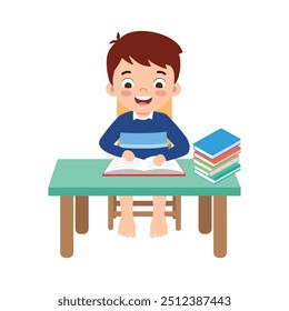 Vector Illustration of Children Studying During the Day