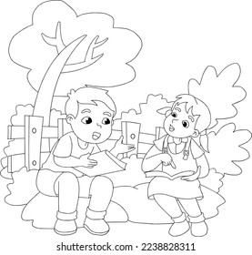 ilustración vectorial de niños que estudian en el jardín