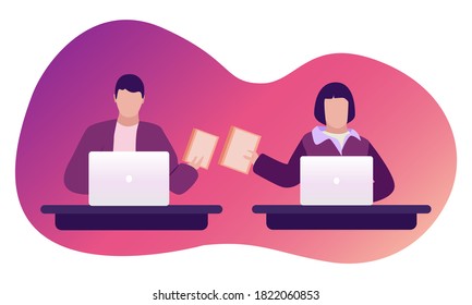 Vector illustration of children studying through a laptop. Online education. Distance learning