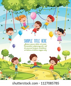 Vector Illustration Of Children Swinging