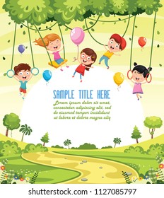 Vector Illustration Of Children Swinging