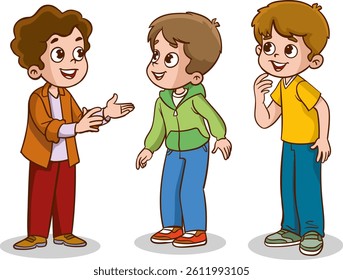 Vector illustration of children talking on a white background