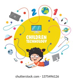 Vector Illustration Of Children Technology