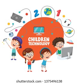 Vector Illustration Of Children Technology