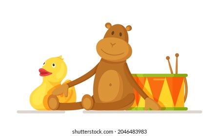 Vector illustration of children toys. Children's toys isolated on white background. 