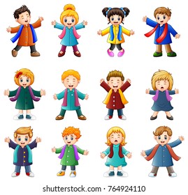 Vector illustration of Children wearing winter clothes