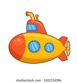 Vector illustration of children yellow toy submarine  on white background