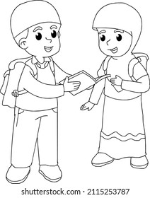 vector illustration of children's activities (Muslim)