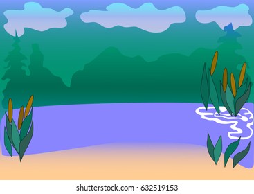 vector illustration for children's books or greeting cards - forest lake