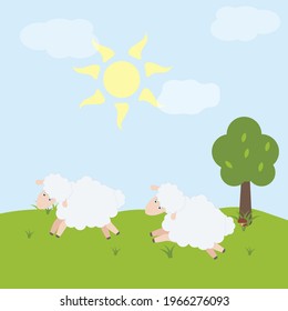 Vector illustration for children's books . Two sheep .