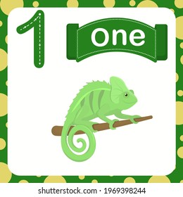 vector illustration of a children's card with number one. The worksheet learns to count and write.