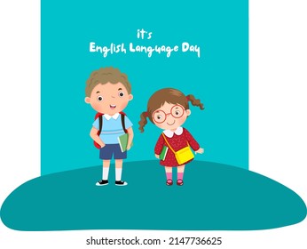 vector illustration of children's cartoon graphics, books, text. top view, perfect for backgrounds, social media and commemorating English language day