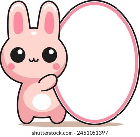 Ilustración vectorial en la historieta de los niños Pegatina de la nota del estilo con el conejito divertido rosado, pegatina animal de los niños para las notas