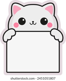 Vector illustration in children's cartoon Style note sticker with Funny kitty, children's animal sticker for notes