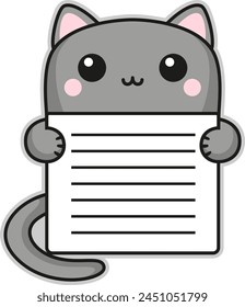 Vector illustration in children's cartoon vector children's illustration stylish sticker for notes with a gray kitten, children's sticker with an animal for notes