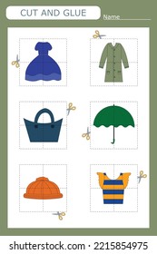Vector illustration of children's clothing without the desired element. paper game for the development of preschoolers