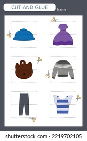 Vector illustration of children's clothing without the desired element. paper game for the development of preschoolers