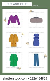Vector illustration of children's clothing without the desired element. paper game for the development of preschoolers