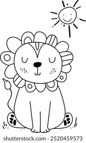 Vector illustration of children's coloring pages. simple linear pictures for a cute children's book. art. beautiful nature and animals, lion, tree, snail