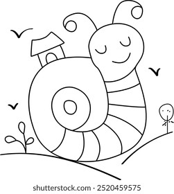 Vector illustration of children's coloring pages. simple linear pictures for a cute children's book. art. beautiful nature and animals, lion, tree, snail